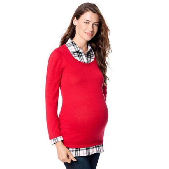 SOLD Oh Baby Motherhood Maternity Red Sweater L - Picture 2 of 4